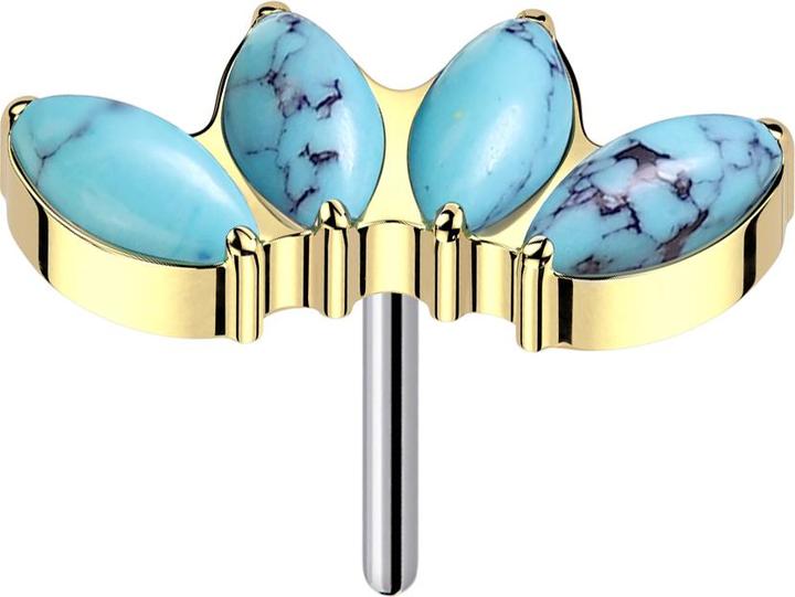 Produktbild Star Piercing Threadless vergoldet vier Ovale Türkis Steine (Titan G23, ohne Messing, Mineralisch)
