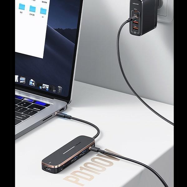 Actual product image Usams Adapter HUB 3xUSB + USB-C + HDMI czarnyblack SJ578HUB01 US-SJ578 (USB-C, 5 Ports)