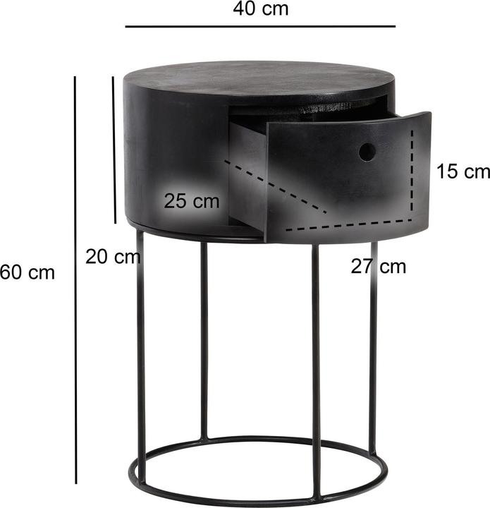 Produktbild FineBuy Nachttisch Nachtkonsole Boxspringbett Holz Massiv 60 cm Schublade Rund (40 x 40 x 60 cm)
