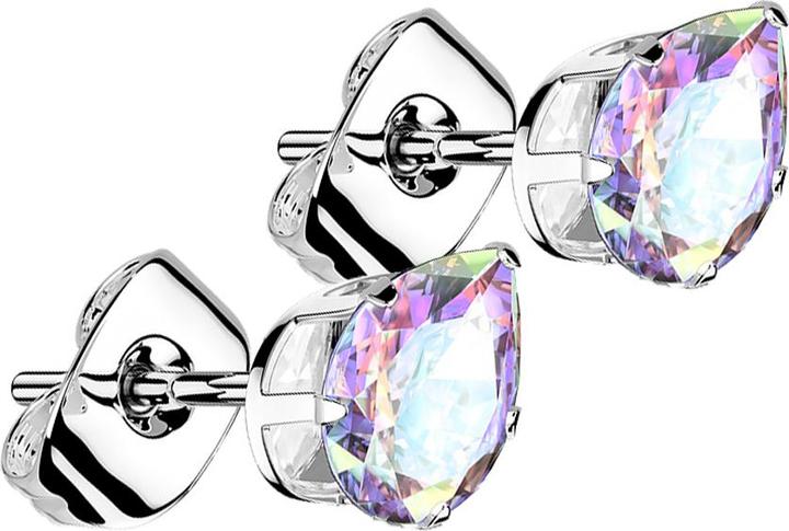 Actual product image Star Piercing Stud earrings silver with drop crystal multicolour (without brass, Surgical steel 316L)
