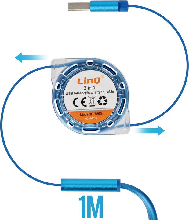 Actual product image LinQ IP-7893 3-in-1 cable (1 m, USB 3.1)