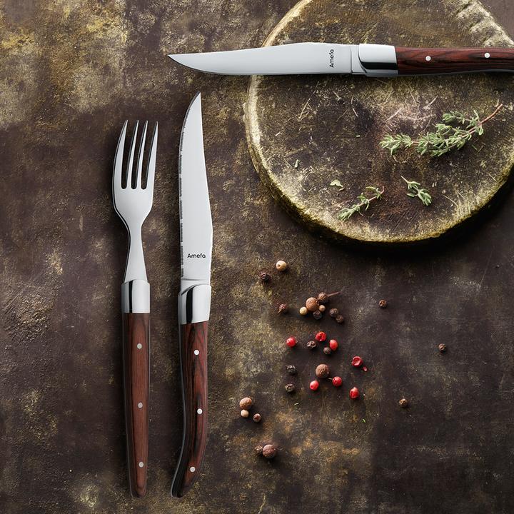 Immagine prodotto Amefa Set di posate per bistecca 4 pezzi in legno 2520 Royal Steak (4 Pezzo/i, Coltello)