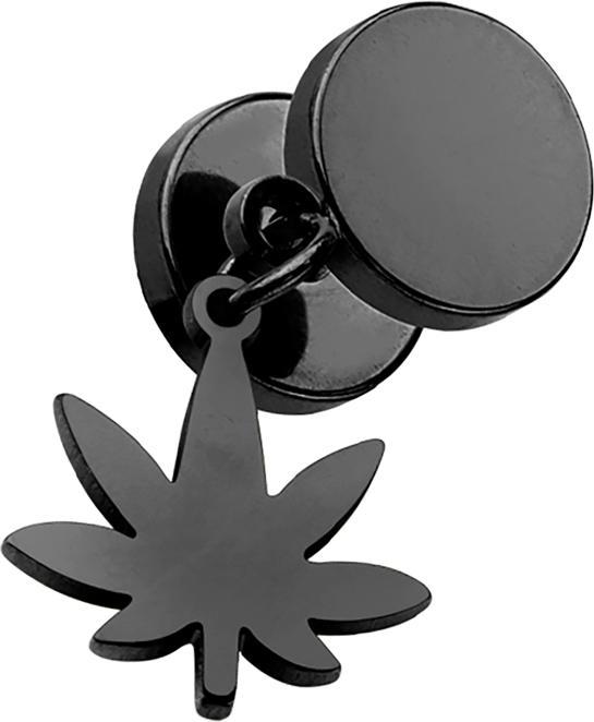 Produktbild Star Piercing Fake Plug schwarz mit Anhänger Hanfblatt (ohne Messing, Chirurgenstahl 316L)