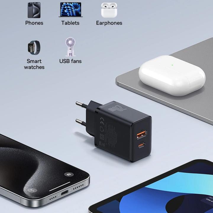 Produktbild Baseus Cube, 20W, 3A, 1 x USB-A - 1 x USB-C, schwarz (20 W)