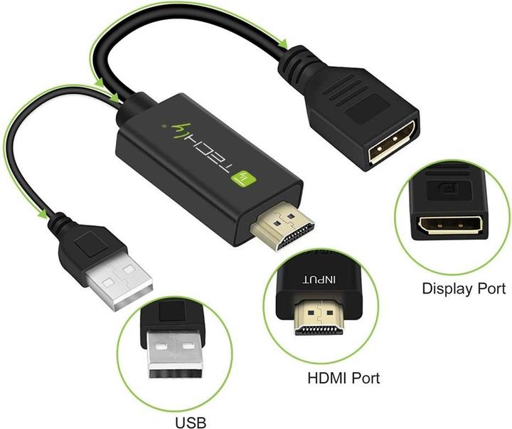 Actual product image Techly Adapter HDMI M to DisplayPort F + USB-A M 4Kx2K 30Hz (HDMI, 1.10 cm)