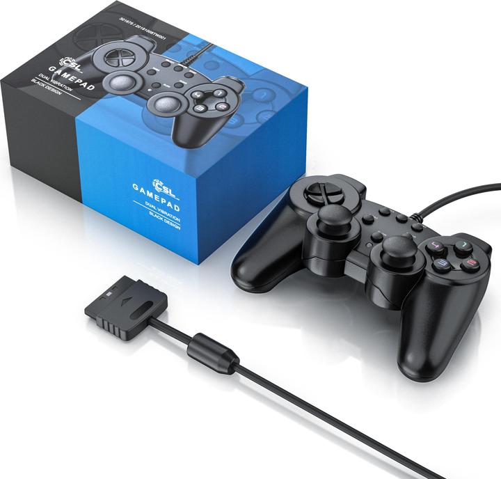 Produktbild CSL PlayStation Controller, PS2 Gamepad mit Dual Vibration (Rumble Effekt), Präzision & Komfort (PS2)