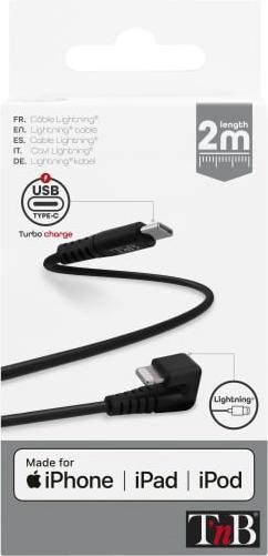 Image du produit T'nB CÂBLE USB TYPE C - LIGHTNING M/M 2M COUDÉ 180° (NOIR) (1 m)