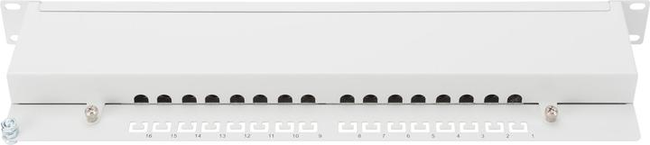Produktbild Digitus CAT 6 Klasse E Patch Panel geschirmt 16-Port RJ45 8P8C LSA 1HE Rack Mount Farbe Grau RAL 7035