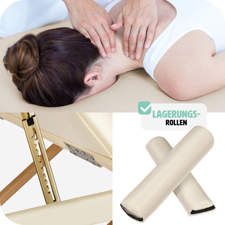 Immagine prodotto tectake Lettino da massaggio ovale a 3 zone con 5 cm di imbottitura, rulli e supporto in legno