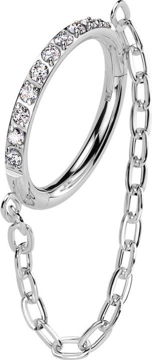 Star Piercing Micro Segmentring klappbar silber seitlich Kristalle silber Anhänger Kette (ohne Messing, Titan G23)