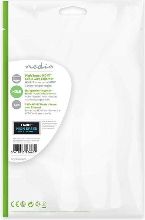 Productafbeelding Nedis Videokabel, haaks, HDMI-stekker (1.50 m, HDMI)