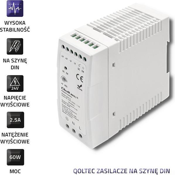 Image du produit Qoltec Alimentation pour rail DIN | 60W | 24V | 2 5 A | Blanc | Mince (60 W)