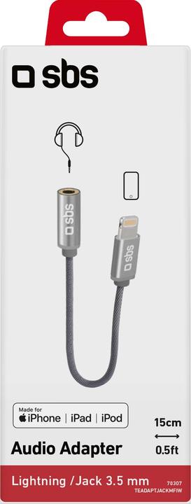 Produktbild SBS TEADAPTJACKMFIW Audio-Kabel 0,15 m 3.5mm Lightning Weiss (0.15 m, 3.5mm Klinke (AUX))