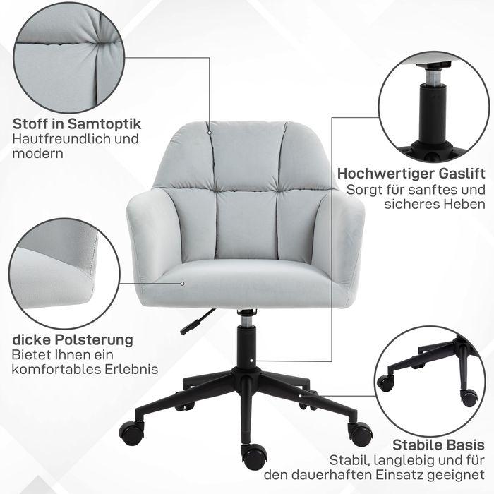 Actual product image Swisshandel24 Office chair, velvet look, with armrests, light grey