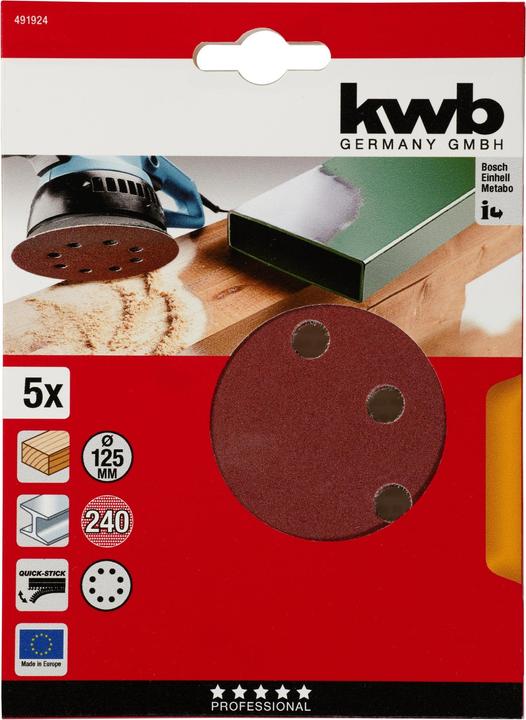 Produktbild kwb Klett-Haftscheiben 125 Gelocht K240/5Stück (240)