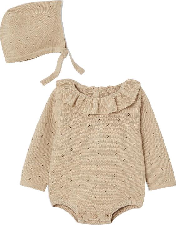 Actual product image Vertbaudet Baby-Set: Strick-Kurzoverall mit langen Ärmeln & Mütze Oeko-Tex (56)