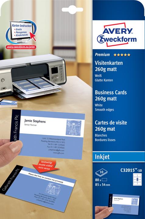 Produktbild Avery Premium Visitenkarten, glatte Kanten, 85x54mm (260 g/m², 10 x, A4)