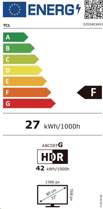 Energie-Label TCL 32S5403A Full-HD HDR AndroidTV 80 cm (32") (32", LED, HD ready, 2023)