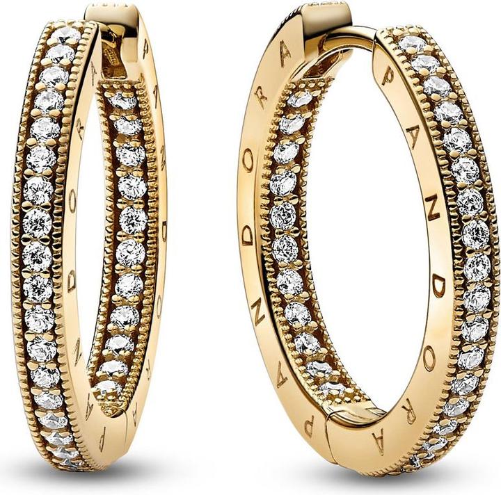 Pandora Signature Logo & Pavé Hoop Ohrringe (Vergoldet, Metall)