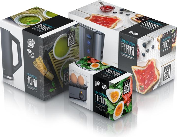 Image du produit Arendo Petit-déjeuner, bouilloire 1,5l, grille-pain 2 tranches et cuiseur à oeufs pour 3 oeufs, gris