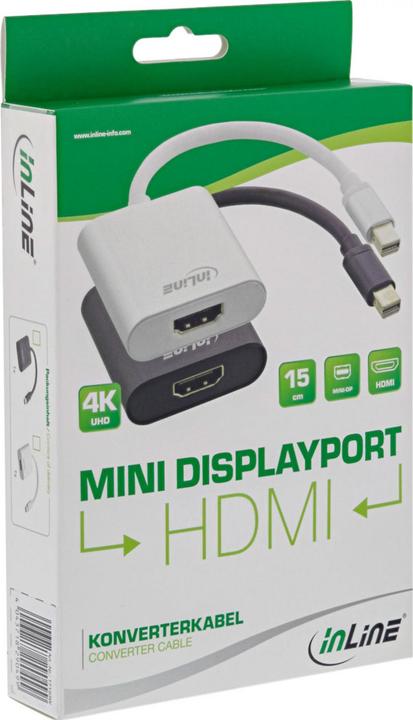 Actual product image InLine Mini DisplayPort HDMI Adapter Cable Aluminium with Audio (HDMI, Mini DP, 15 cm)