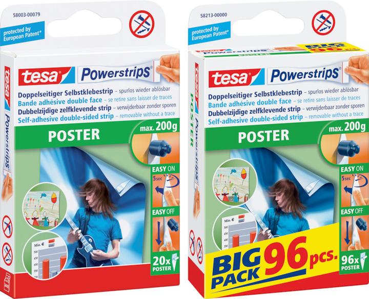 Image du produit tesa Powerstrips POSTER, Big Pack, 200g de maintien, 96x bandes adhésives double face (0.20 kg)
