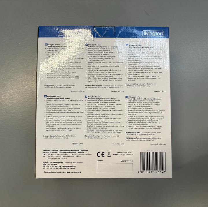 Nutritional values and ingredients Livington Go Fan (70 dB)