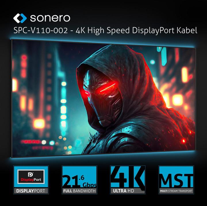 Produktbild Sonero USB-C/DP-Adapter, 4K60, 18Gbps, Stecker/Buchse, grau/schwarz, 10 cm (USB Typ-C, 16 cm)