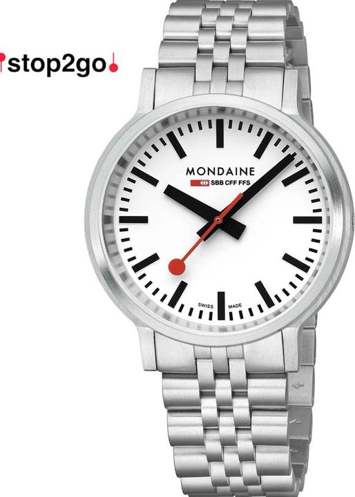 Produktbild Mondaine MST.4101B.SJ Stop2go Horloge - Stationsklok - Saffierglas - Staal - Zilver - 41 mm breed - Quartz - (Swiss Made, 41 mm)