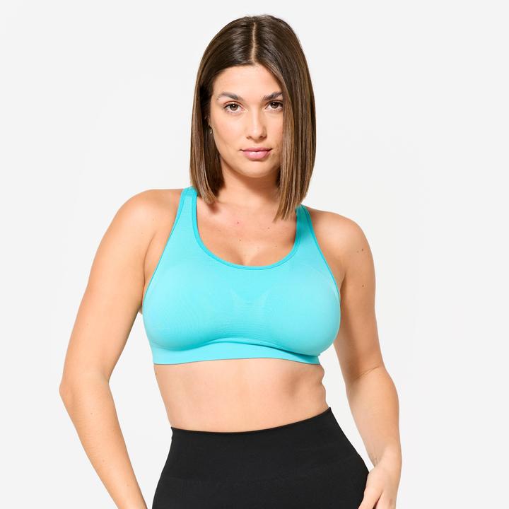 Kalenji Sport-BH Bustier Damen nahtlos Schwimmerrücken mittlerer Halt - türkis