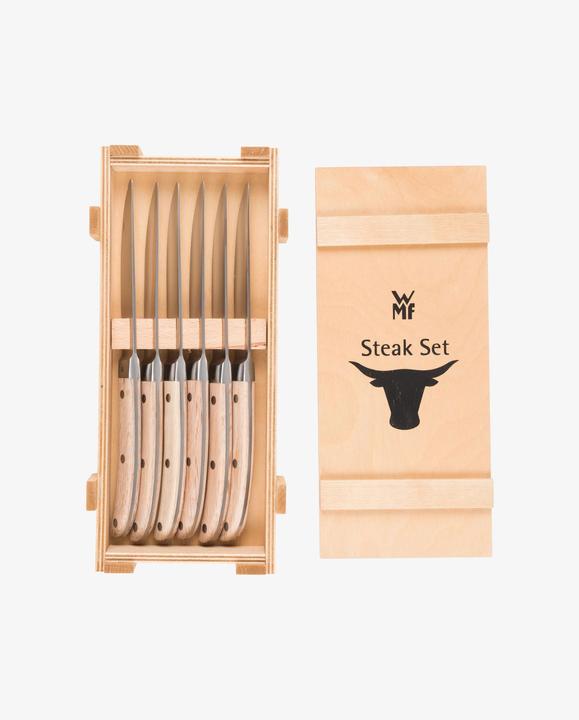 Produktbild WMF Steakbesteck Set Steakmesser 6 Personen Ranch 12tlg Spezialklingenstahl Eichenholz (12 Stück, Besteck Set)