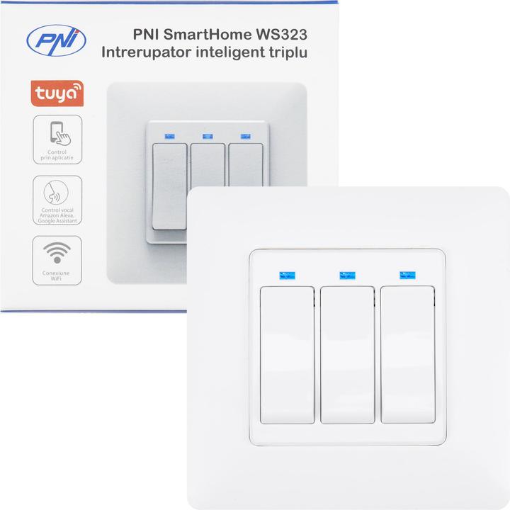 Actual product image PNI SmartHome WS323 triple smart switch for Internet lighting control, compatible with the TuyaSmar