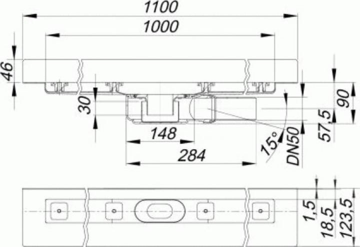Actual product image Dallmer shower channel CeraLine PLAN W 1000mm, 523167, DN 50 height 90mm (1250 mm)
