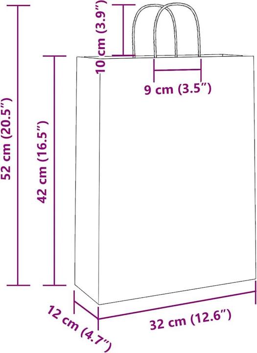 Produktbild VidaXL Kraftpapiertüten 50 Stk. mit Henkel Grün 32x12x42 cm Papiertüte (Geschenktüte, 50 x)