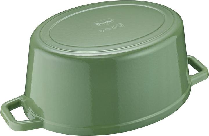 Produktbild Berndes Bräter Cocotte B.IRON Gusseisen oval 31 x 24 cm 6 Liter salbeigrün INDUKTION (31 cm, Bräter + Schmortopf, Gusseisen)