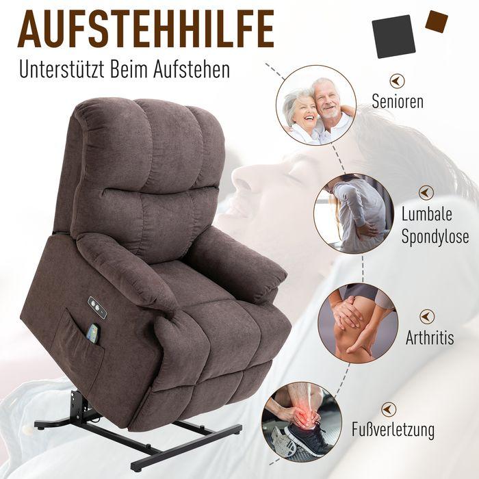 Produktbild Swisshandel24 Massagesessel mit Aufstehhilfe, Wärme, USB-Fernbedienung, Braun 83x95x105cm