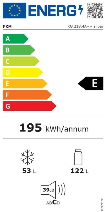 Energy Label PKM Kühl-Gefrier-Kombination KG 218.4A++ Silber (175 l)