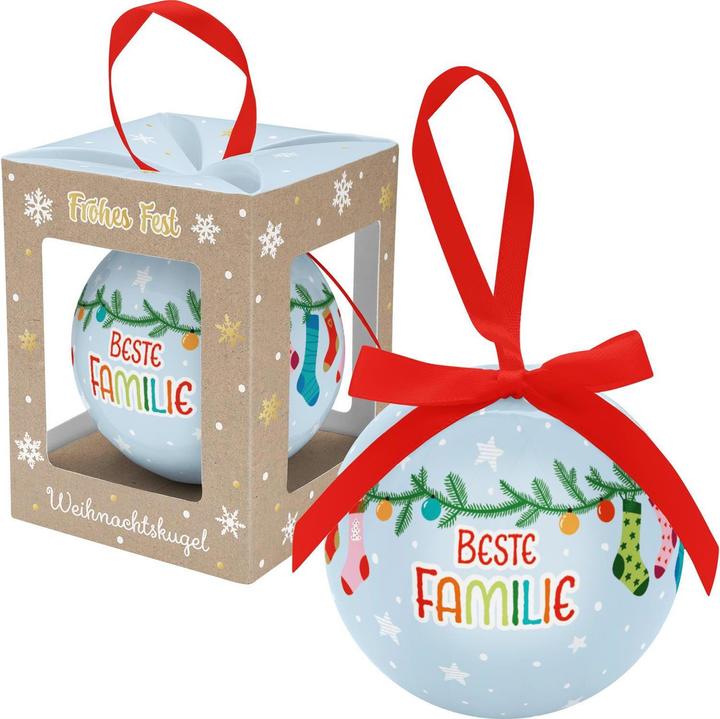 Actual product image Sheepworld Best Family" Christmas Bauble Ø 8.5 cm, Light Blue (1 -part)