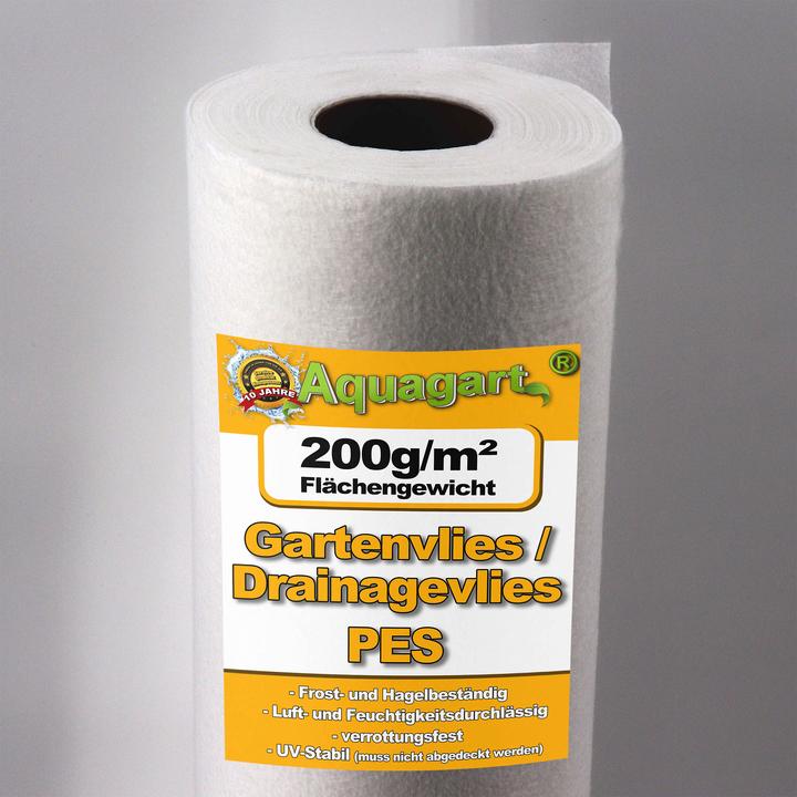 Actual product image Aquagart 95m² Geotextilvlies Gartenvlies Unkrautvlies Drainagevlies 200g 1,9m