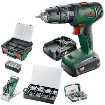 Single SystemBox, 27-piece screwdriver bit set with ratchet, 1x rechargeable battery PBA 18V 2.5 Ah, UniversalImpact 18V cordless impact drill, 1x rechargeable battery PBA 18V 1.5 Ah, 6-piece metal drill bit set, Size S