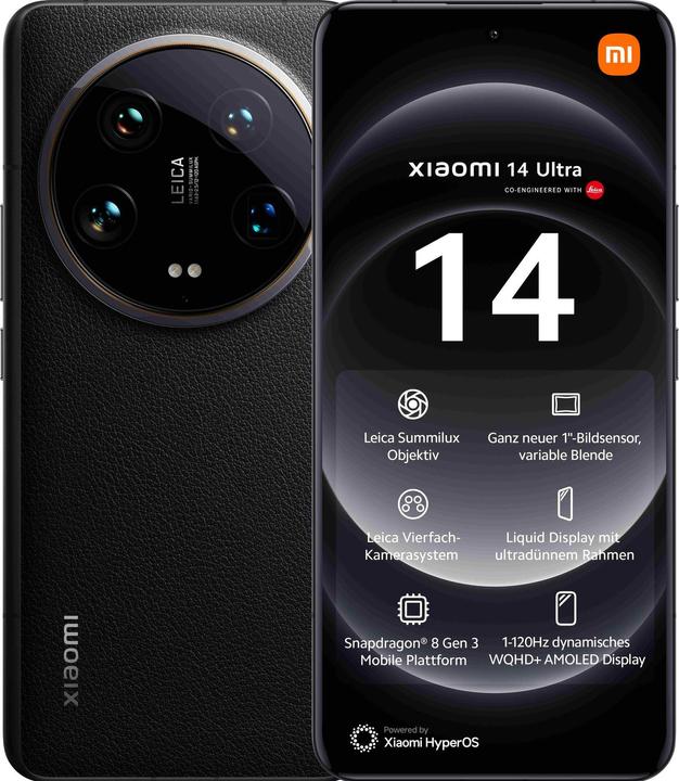 Productafbeelding Xiaomi 14 Ultra 512 GB, 16 GB RAM, zwart (512 GB, Black, 6.73", Dubbele SIM, 50 Mpx, 5G)