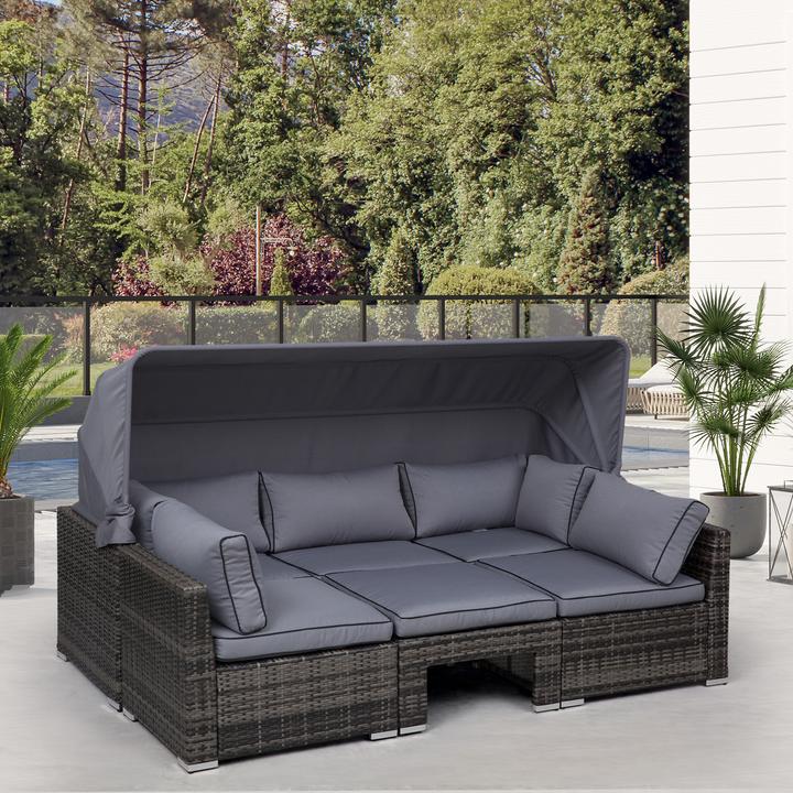 Immagine prodotto Outsunny Set da salotto in polyrattan con tettuccio parasole, cuscini e tavolino