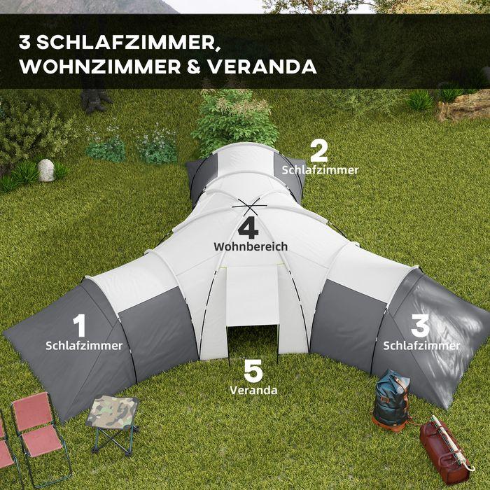 Immagine prodotto Swisshandel24 Tenda a tunnel tenda da campeggio 6-9 persone tenda familiare 3 camere da letto 2000mm Oxford grigio (Tenda a tunnel, 9+ persone)