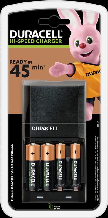 Image du produit Duracell Chargeur pour CEF27 + batteries, 4 pièces (4 pcs, AA, AAA, 1300 mAh, Batterie)
