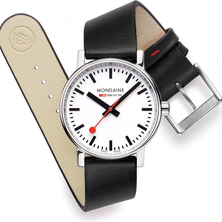 Produktbild Mondaine MSE.35110.LB Evo II Dames Horloge - Stationsklok - Saffierglas - Roestvrijstaal/Leer - Wit/Zilver/Zw (Swiss Made, 35 mm)