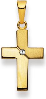 Immagine prodotto Natsumi Schmuck Pendente a croce in oro giallo 18K/750 opaco/lucido con diamanti (Oro giallo 750/18 K Oro giallo)