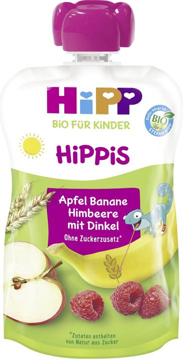 Image du produit Hipp HiPPiS en sachet : pomme-banane-framboise à l'épeautre, sans sucre ajouté (100 g)