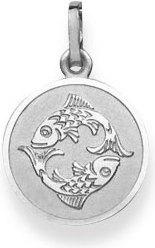 Immagine prodotto Natsumi Schmuck Ciondolo segno zodiacale Pesci in oro bianco 18K/750 rotondo con angelo (Oro bianco 750/18 K)