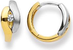 Natsumi Schmuck Klappcreolen Bicolor Gold 18K/750 mit Zirkonia (750/18 K Gelbgold, 750/18 K Weissgold)