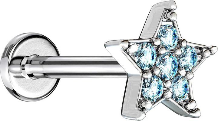 Image du produit Star Piercing Micro Labret femelle argenté étoile cristal aqua (Laiton, Acier chirurgical 316L)